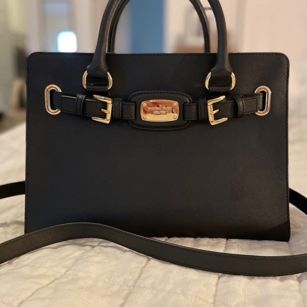 MICHAEL Michael Kors Black Satchel with Gold Accents